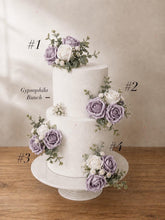 Load image into Gallery viewer, Dusty Purple Cake Flowers, Artificial Flower Cake Spray, Wedding Cake Decorations, Foam Rose Cake Flowers, Ready Made Cake Topper, Reusable

