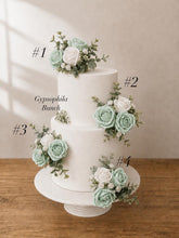 Load image into Gallery viewer, Sage Green Cake Flowers, Artificial Flower Cake Spray, Wedding Cake Decorations, Foam Rose Cake Flowers, Ready Made Cake Topper, Reusable
