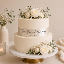 Load image into Gallery viewer, Luxury Personalised Cake Ribbon | Custom Satin Ribbon for Cakes | Wedding, Birthday, Baby Shower, Christening &amp; Anniversary Cake Decoration
