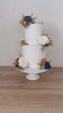 Load and play video in Gallery viewer, Cake Flowers - Wedding Cake Flowers - Cake Topper - Burnt Orange - Navy Blue - Cream Christening / Birthday cake decoration
