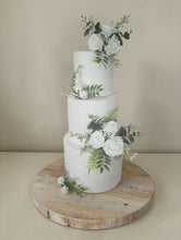 Load and play video in Gallery viewer, FULL SET cake flowers - Artificial Silk cake flowers - White roses - gypsophila eucalyptus leaf wedding decorations floral arrangement
