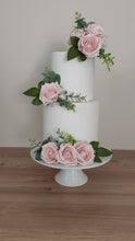 Load and play video in Gallery viewer, FULL SET Wedding Christening Cake Flower Arrangement Topper Decorations foam roses eucalyptus Blush Pink
