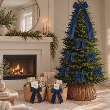Load and play video in Gallery viewer, Luxury Handmade Velvet Christmas Tree Bow Topper: Navy Blue Diamanté Clip-On
