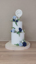 Load and play video in Gallery viewer, FULL SET Dusty blue and Navy gypsophila eucalyptus leaf cake topper wedding decorations floral arrangement - Custom Personalised Topper
