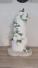 Load and play video in Gallery viewer, FULL SET cake flowers - Artificial Silk cake flowers - White roses - gypsophila eucalyptus leaf wedding decorations floral arrangement
