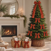 Load and play video in Gallery viewer, Luxury Handmade Velvet Christmas Tree Bow Topper: Burnt Orange Copper Clip-On
