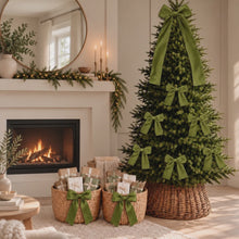 Load and play video in Gallery viewer, Luxury Handmade Velvet Christmas Tree Bow Topper: Olive Green Clip-On Decor
