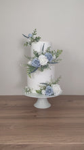 Load and play video in Gallery viewer, FULL SET Dusty blue and lavender gypsophila eucalyptus leaf cake topper wedding decorations floral arrangement - Custom Colours available
