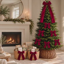 Load and play video in Gallery viewer, Luxury Handmade Velvet Christmas Tree Bow Topper: Burgundy Red Clip-On Bows
