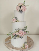 Load and play video in Gallery viewer, FULL SET Wedding Christening Cake Flower Arrangement Topper &amp; Decorations Roses - Dusty Pink - Blush Pink - Cream - Blue Berry Mix
