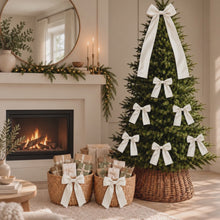 Load and play video in Gallery viewer, Luxury Handmade Velvet Christmas Tree Bow Topper: Clip-on Bows, Diamanté Center - Cream - White
