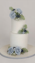 Load and play video in Gallery viewer, Dusty Blue Rose Cake Topper: Navy Gypsophila Floral Arrangement
