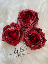 Load image into Gallery viewer, SET OF 3 10cm Christmas Tree Decoration - Snow Glitter or NO Glitter Red Clip on Roses
