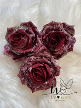 Load image into Gallery viewer, SET OF 3 Christmas Tree Decoration -  Snow Glitter or NO Glitter Burgundy Clip on Roses
