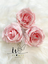 Load image into Gallery viewer, SET OF 3 10cm Christmas Tree Decoration - Snow Glitter or NO Glitter Cream Clip on Roses
