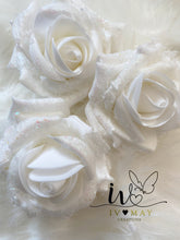 Load image into Gallery viewer, SET OF 3 10cm Christmas Tree Decoration - Snow Glitter or NO Glitter White Clip on Roses
