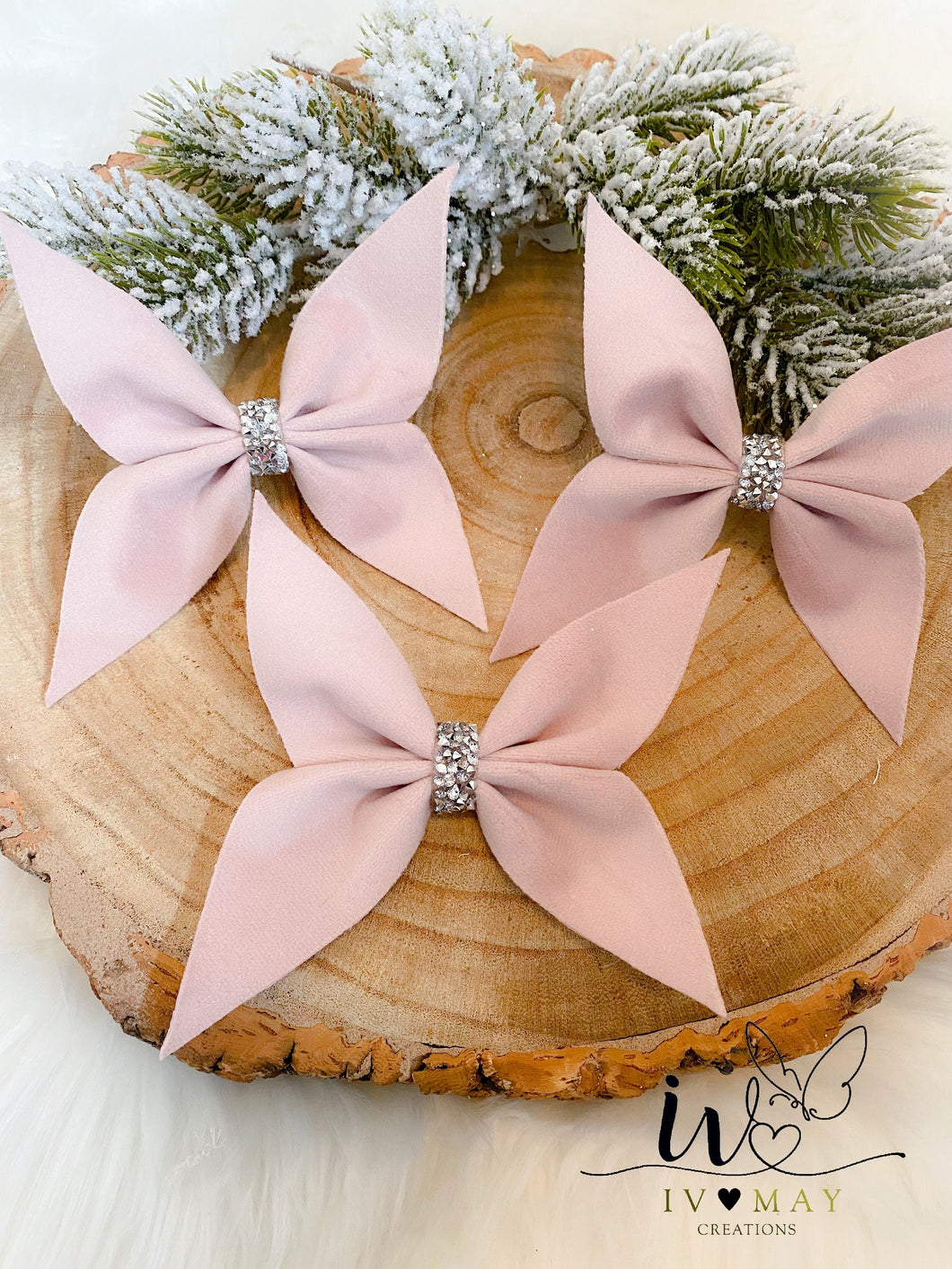 Blush Pink Velvet Christmas tree Bows - Christmas tree butterflies Bows - Blush Pink