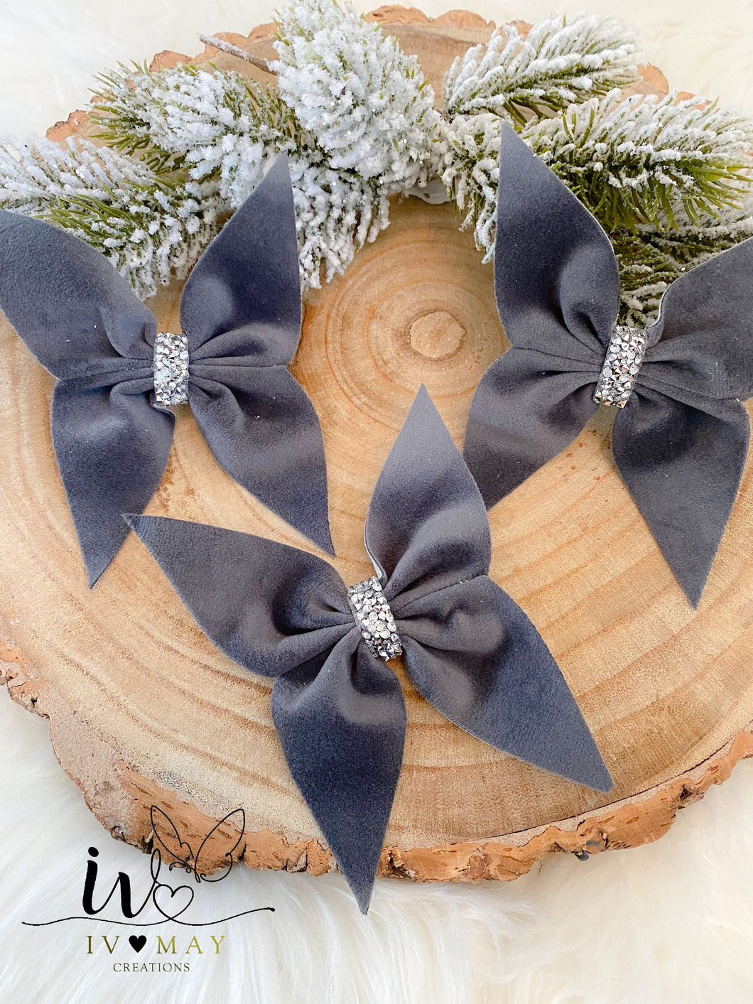 GREY Velvet Christmas tree Bows - Christmas tree butterflies Bows - Slate Grey