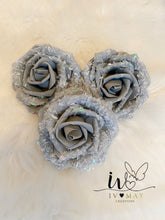 Load image into Gallery viewer, 3 x Extra Large 14cm Christmas Tree Clip On Foam Roses Blush Pink or White Or Grey Snow Effect topper
