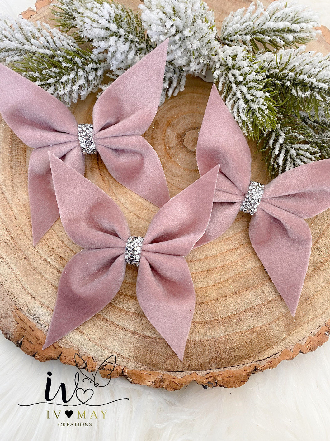 SET OF 6 Velvet Christmas tree Bows - Christmas tree butterflies Bows - Dusty Pink