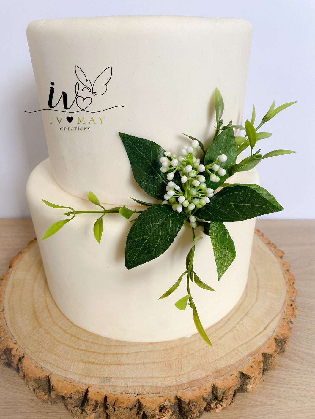 Wedding cake flower arrangement - white berry - greenery decorations - cake flowers