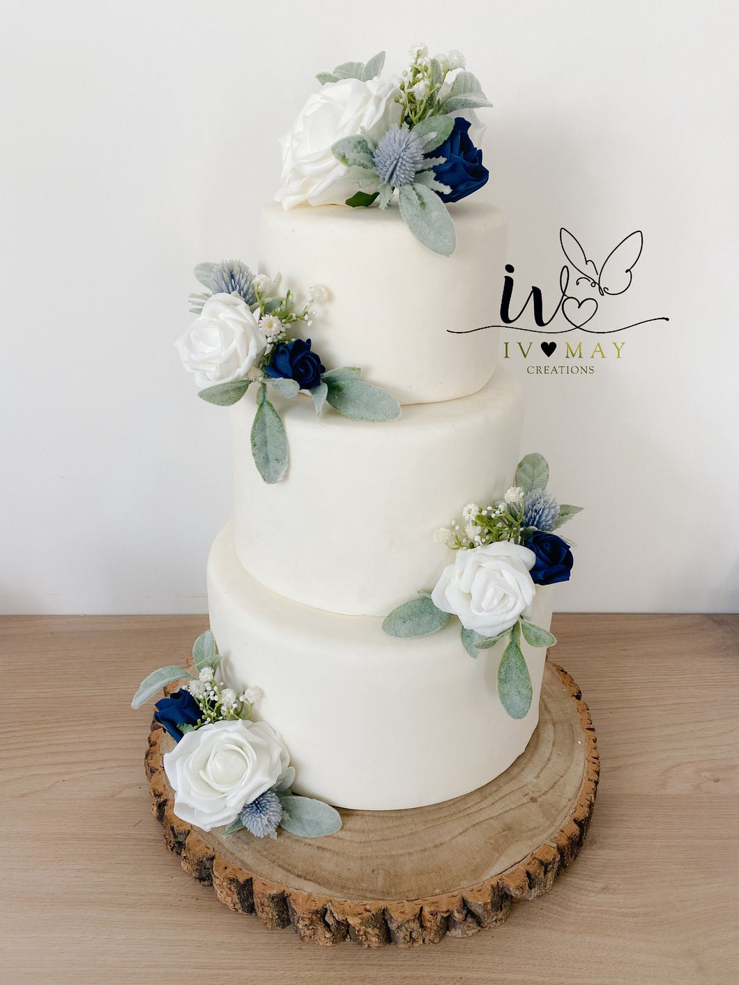 FULL SET Wedding Christening Cake Flower Arrangement Topper & Decorations Roses - Navy Blue