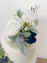 Load image into Gallery viewer, FULL SET Wedding Christening Cake Flower Arrangement Topper &amp; Decorations Roses - Navy Blue

