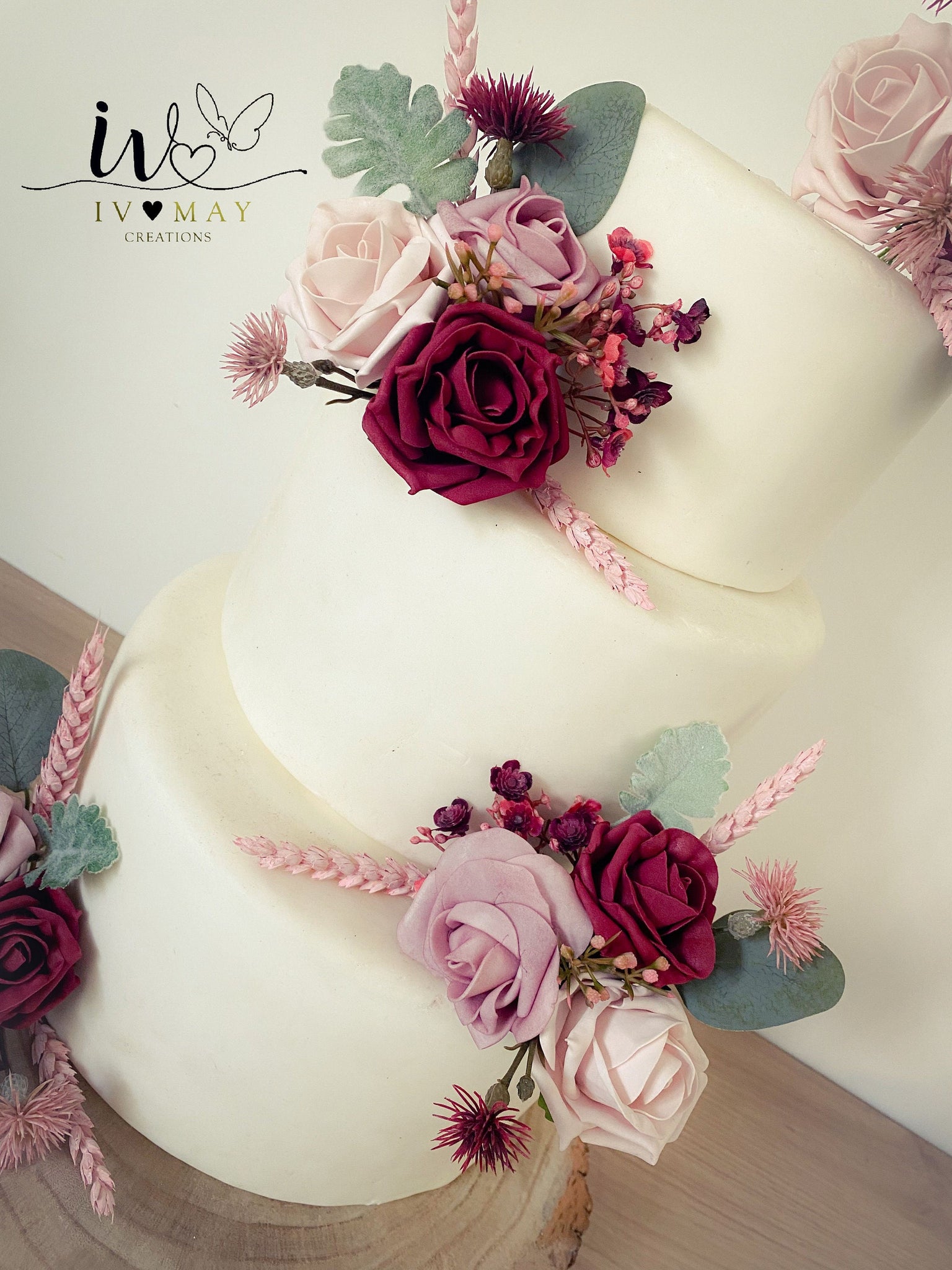 3PC Burgundy Wedding Cake Flower Set Dusty Blue Navy Sola Wood Reception  Decor | eBay