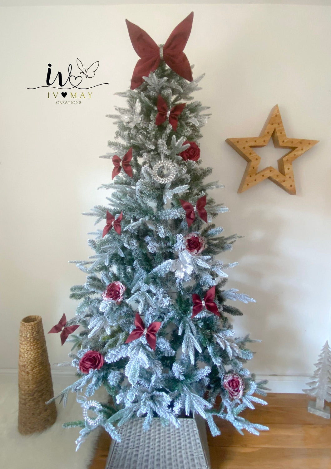 Large Velvet Christmas Tree Bow Topper - Christmas tree butterfly Bow - Burgundy - Wine red