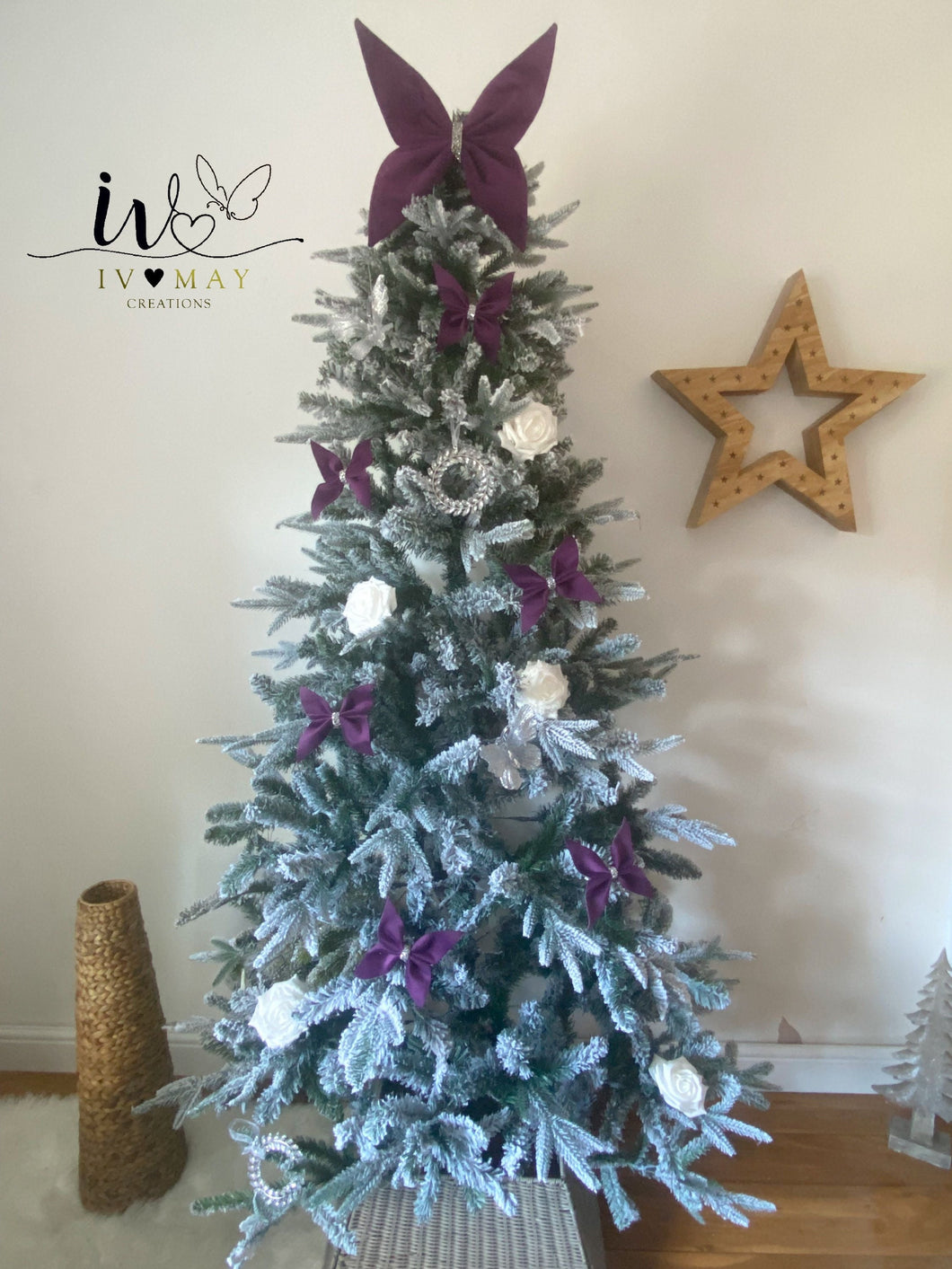 Handmade - Large Velvet Christmas Tree Bow Topper - Christmas tree butterfly - Plum - Purple