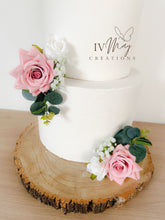 Load image into Gallery viewer, Dusty Pink Wedding christening cake flower arrangement topper mini eucalyptus roses more colours available
