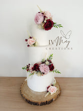 Load image into Gallery viewer, FULL SET Wedding Christening Cake Flower Arrangement Topper &amp; Decorations Roses -Burgundy Red - Dusty Pink - Blush Pink - Cream - Berry Mix
