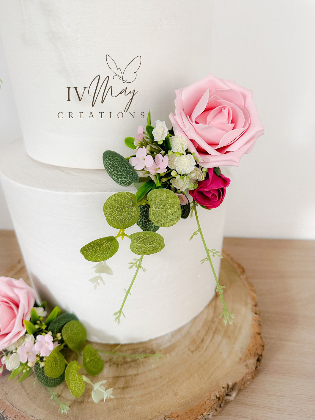 Blush pink & Hot Pink Wedding christening cake flower arrangement topper foam roses more colours available