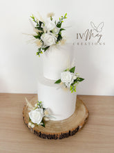 Load image into Gallery viewer, White &amp; Ivory Wedding Cake - christening cake -  flower arrangement - cake topper - Boho style - dried - thistle
