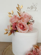 Load image into Gallery viewer, Blush pink - Light Dusty Pink - Gold Leaf&#39;s - Wedding Cake - christening cake - flower arrangement - cake topper
