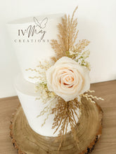 Load image into Gallery viewer, Cake Flowers - Wedding Cake Flowers - Cake Topper - Christening / Birthday cake - Cream silk roses, gypsophila artificial dried foliage
