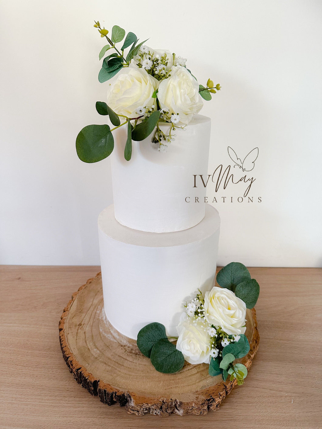 Cake Flowers - Wedding Cake Flowers - Cake Topper - silk ivory roses - gypsophila - Christening / Birthday cake decoration