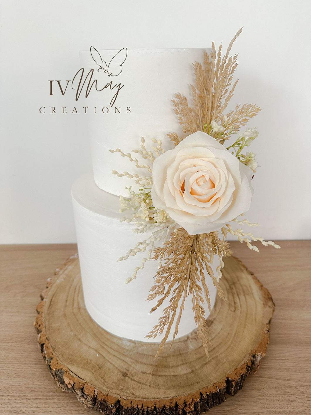 Cake Flowers - Wedding Cake Flowers - Cake Topper - Christening / Birthday cake - Cream silk roses, gypsophila artificial dried foliage