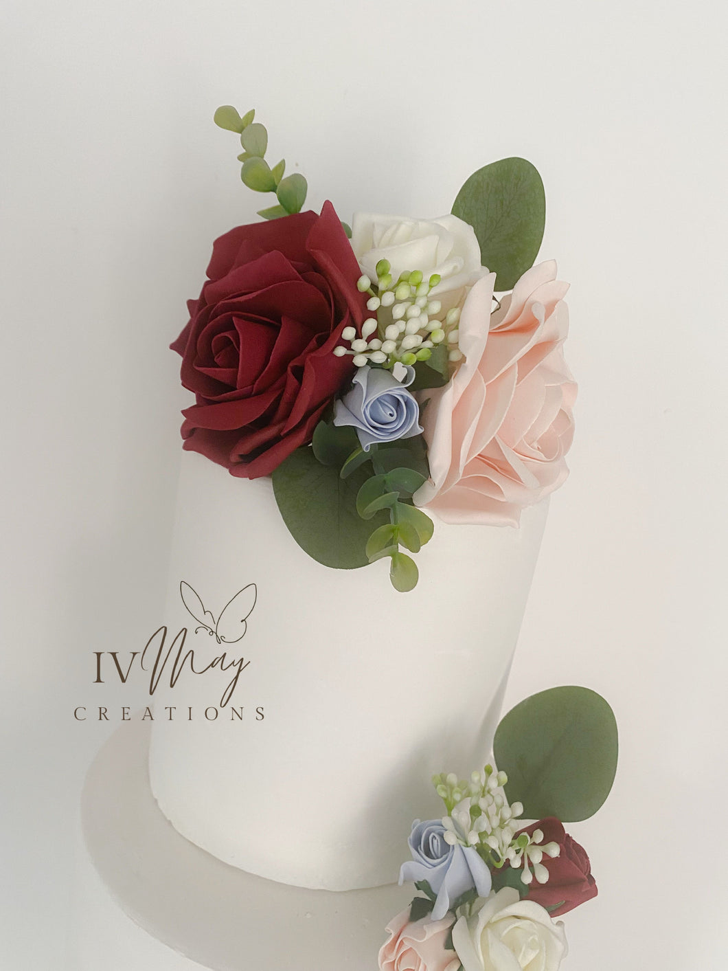 FULL SET Wedding Christening Cake Flower Arrangement Topper & Decorations Roses - Burgundy - Blush Pink - dusty blue